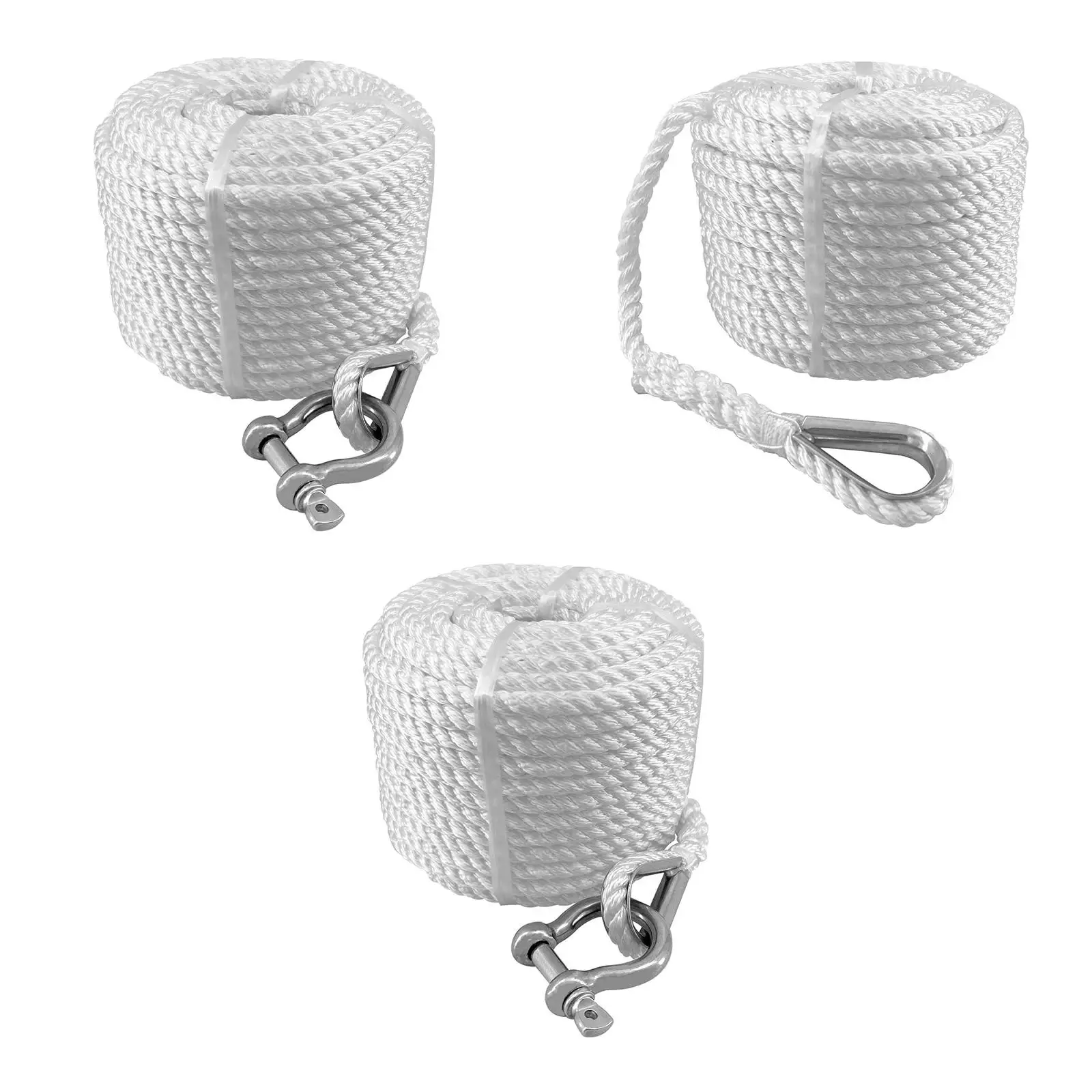 Boat Anchor Line, Double Braided Nylon Anchor Rope, Canoe Stainless Steel