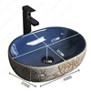 Ceramic Vessel Sink Lotus Flower Pattern Table Sink Above Counter Oval Washbasin Countertop Art Basin Bathroom Balcony Sink Bowl 6