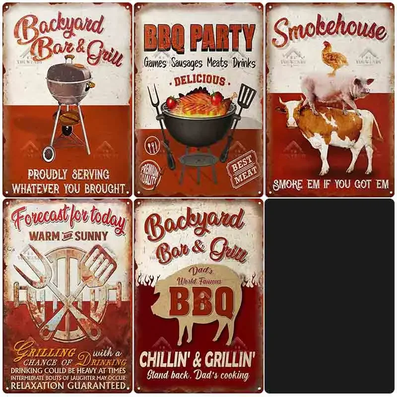 DAD'S BBQ Retro Tin Sign, Classic Plaque, Metal Vintage Wall Decor, Metal Plate for Home, Barbecue, Bar, Pub, Kitchen, Party Zon