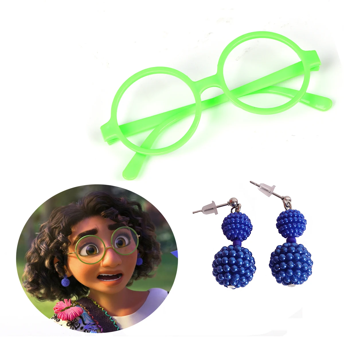 Women Jewelry Mirabel Green Glasses Encanto Glasses Blue Pom Pom
