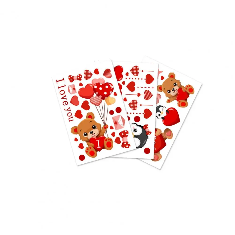 Romantic Window Decorations Love-themed Window Stickers Valentine's Day Sticker Set Cute Cartoon Bear Penguin for Holiday