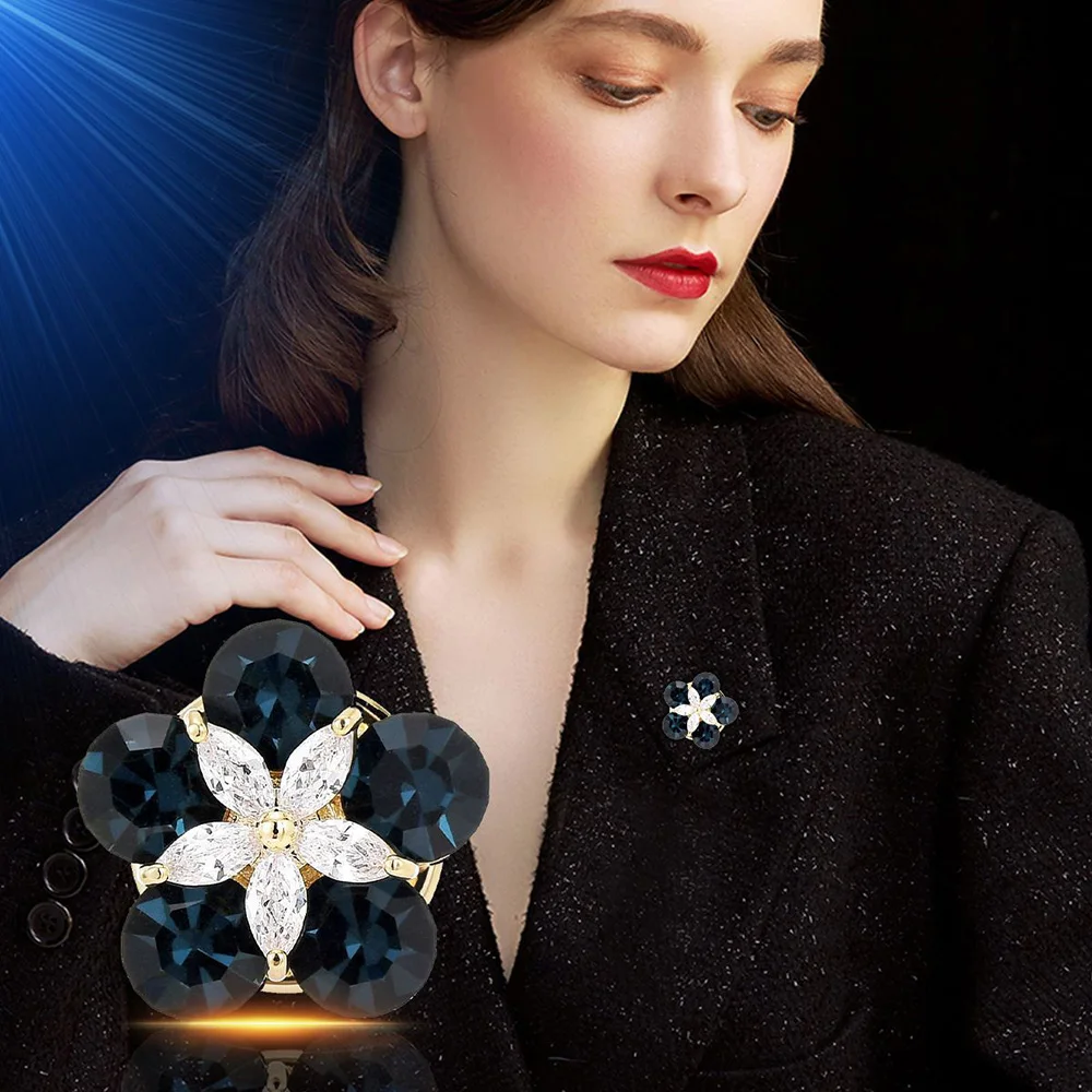 

Trendy Micro-inlaid Zircon Cute Little Flower Collar Pin Charming Five-petaled Flowers Freshwater Pearl Small Brooch Pin Buckle