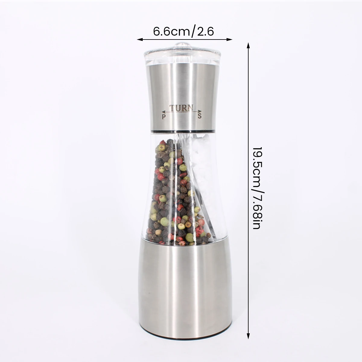 Salt and Pepper Grinder 2 In 1 Stainless Steel Salt and Pepper Mill Adjustable Coarseness Manual Grinder Refillable