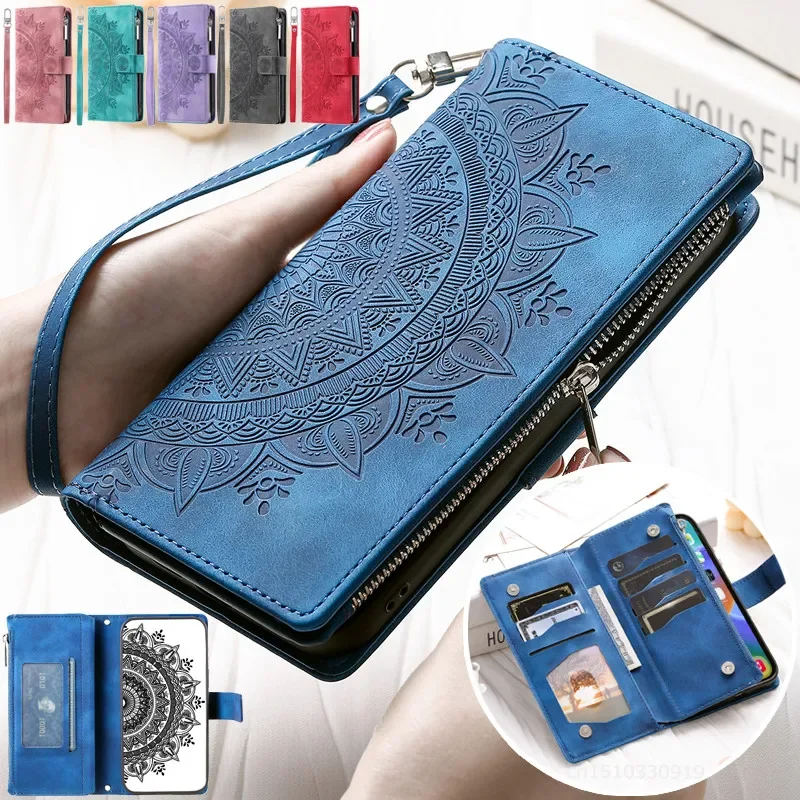 Luxe Zipper Wallet Leather Phone Case with Long Lanyard