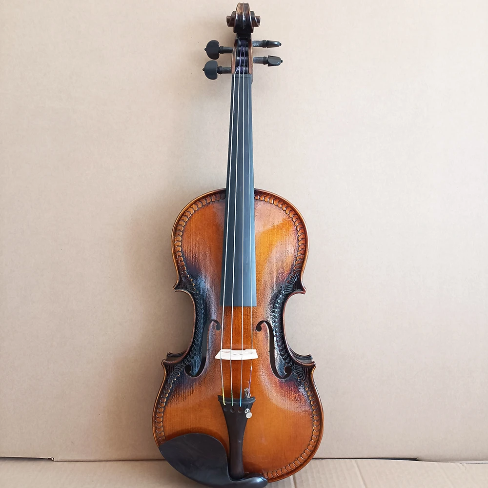 High grade Hand carved violin 4/4 3/4 solid wood whole board Brown violin professional hand-painted violino With bow Accessories