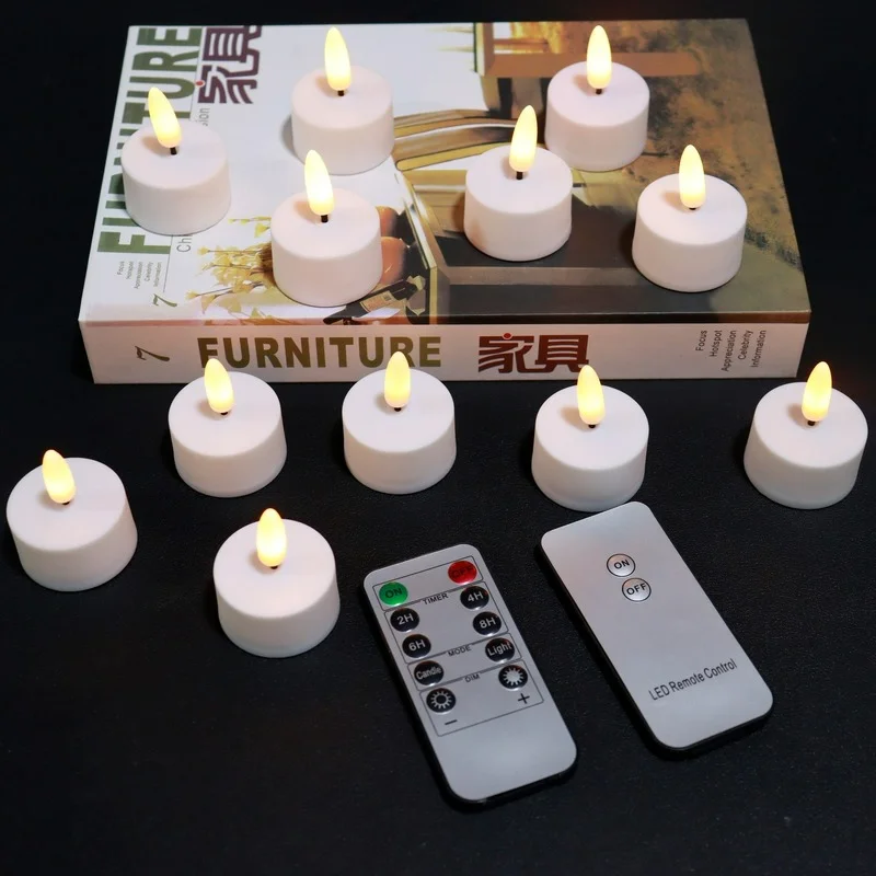 

12PCS Flickering Flameless LED Tealights Remote Control Battery Powered Candles Valentine Home Party Wedding Table decor