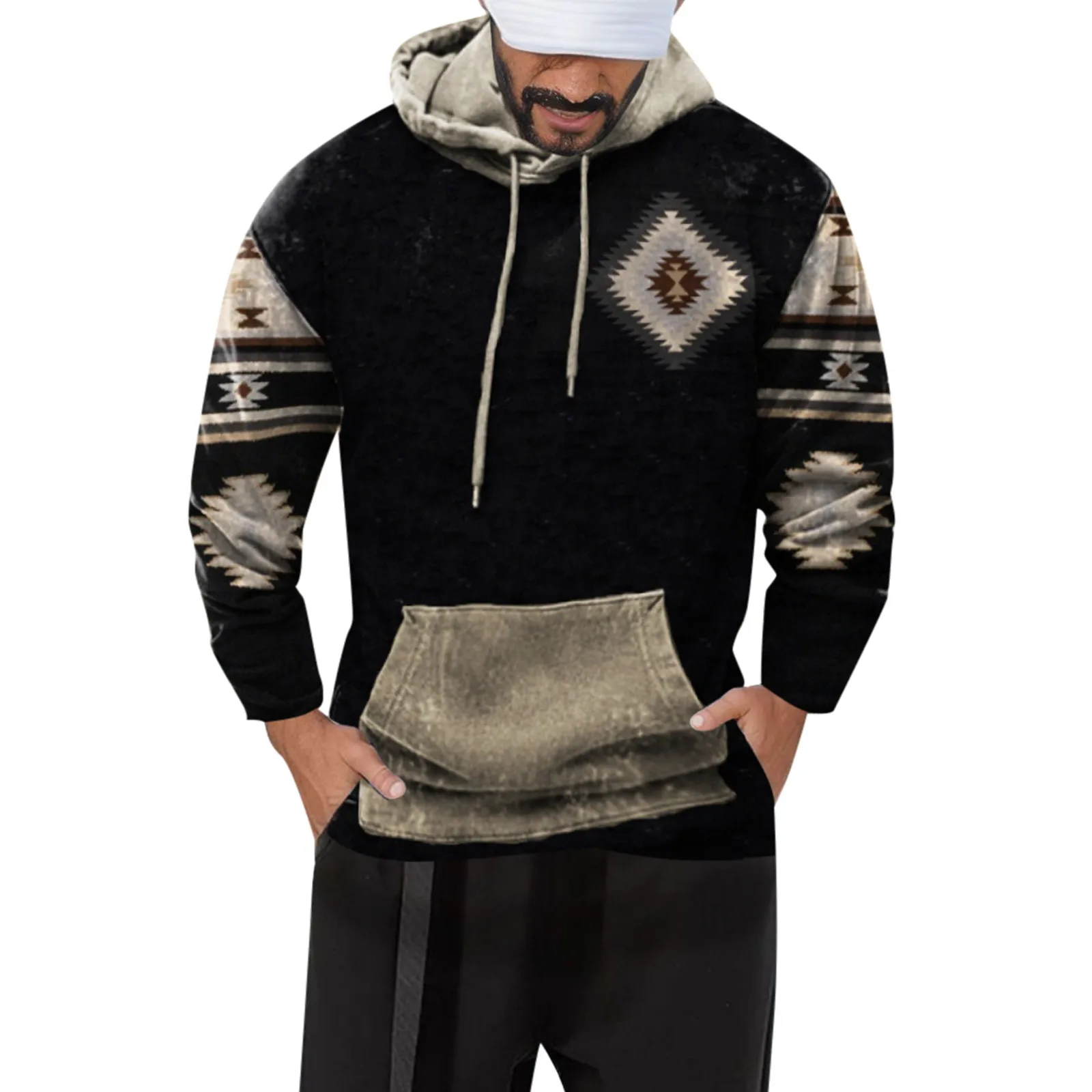 

Vintage Ethnic Print Hoodies Sweatshirt Retro Hoodie Harajuku Tops Pocket Sweatshirts For Men Harajuku Dailywear Sudaderas