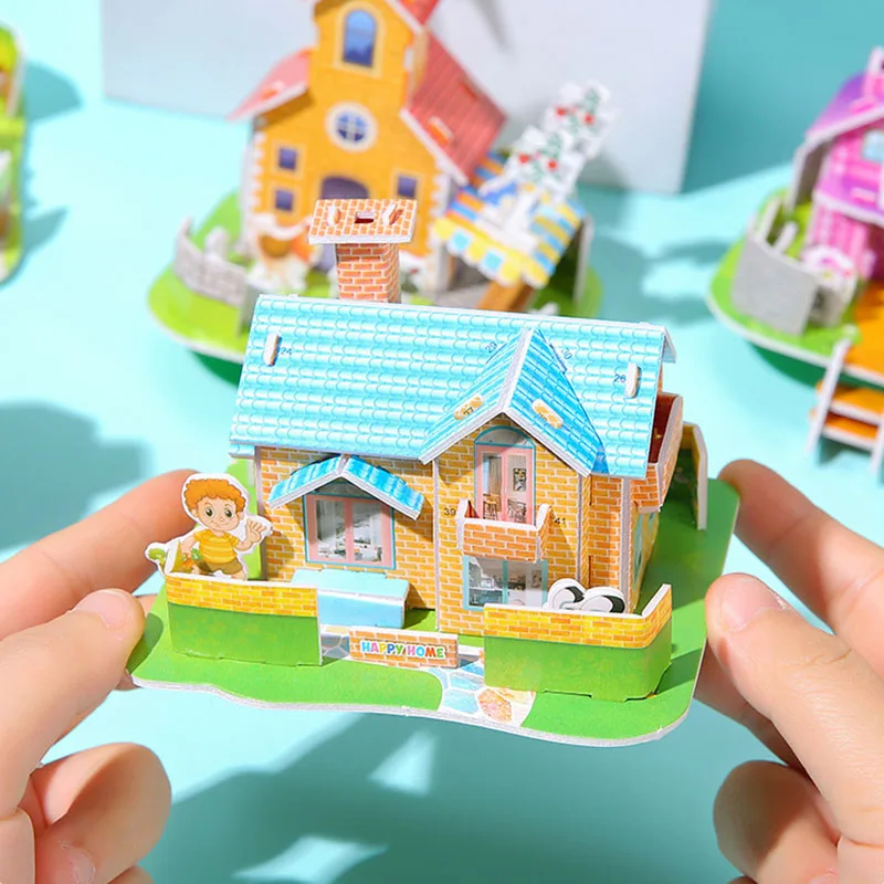 Mini 3D House Model Jigsaw Puzzles Foam Paper Sets For Kids