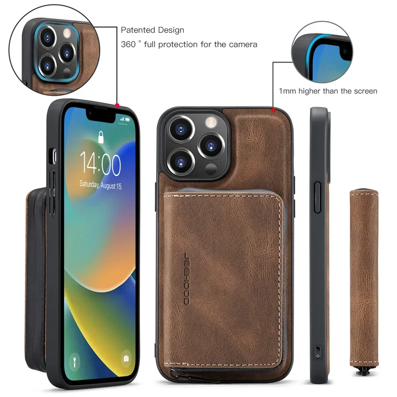 Versatile Leather Wallet Case with Detachable Magnetic Closure and Card Pocket
