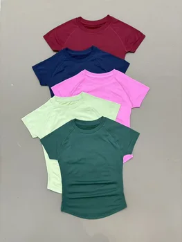 Women Sports T-Shirt Round Neck Short Sleeve Breathable Stretchy Tops Gym Fitness Yoga Running Workout Casual Athletic Shirts 1