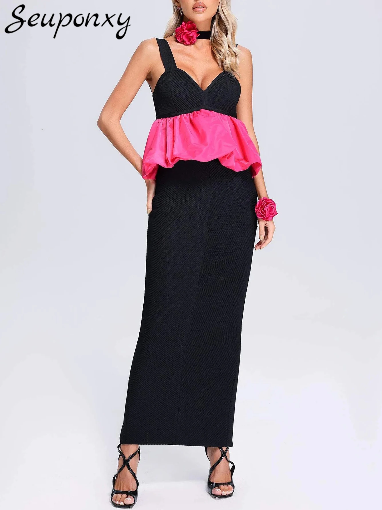 

Женское платье-макси без рукавов, с открытой спиной и V-образным вырезом