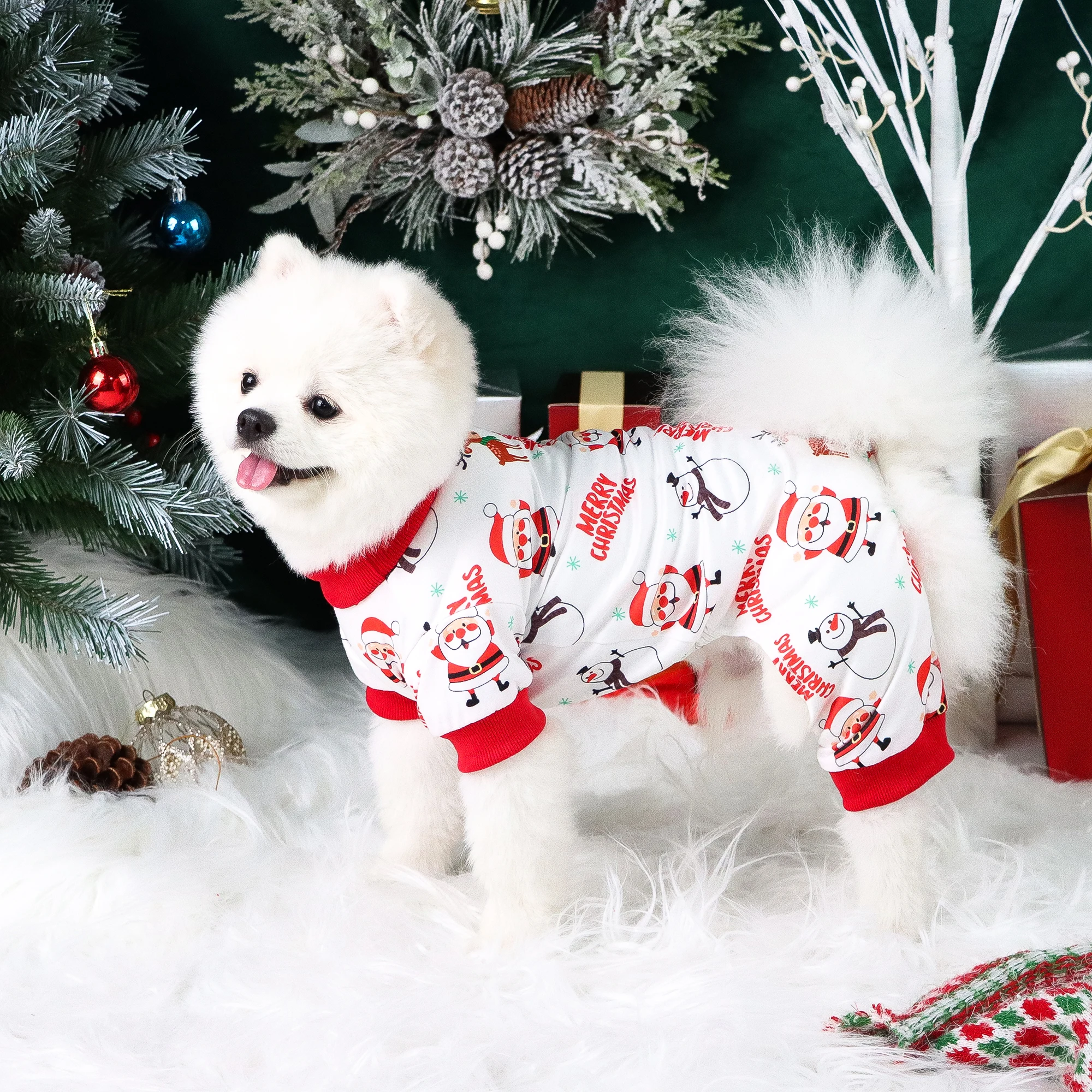 Santa’s Heart - Dog Pajama with Red Neck & Trim/Sleeves