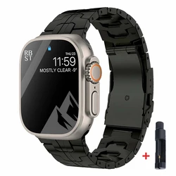 Premium Titanium Metal Strap for Apple Watch - Sleek and Durable Bracelet Replacement (Black with Tool)