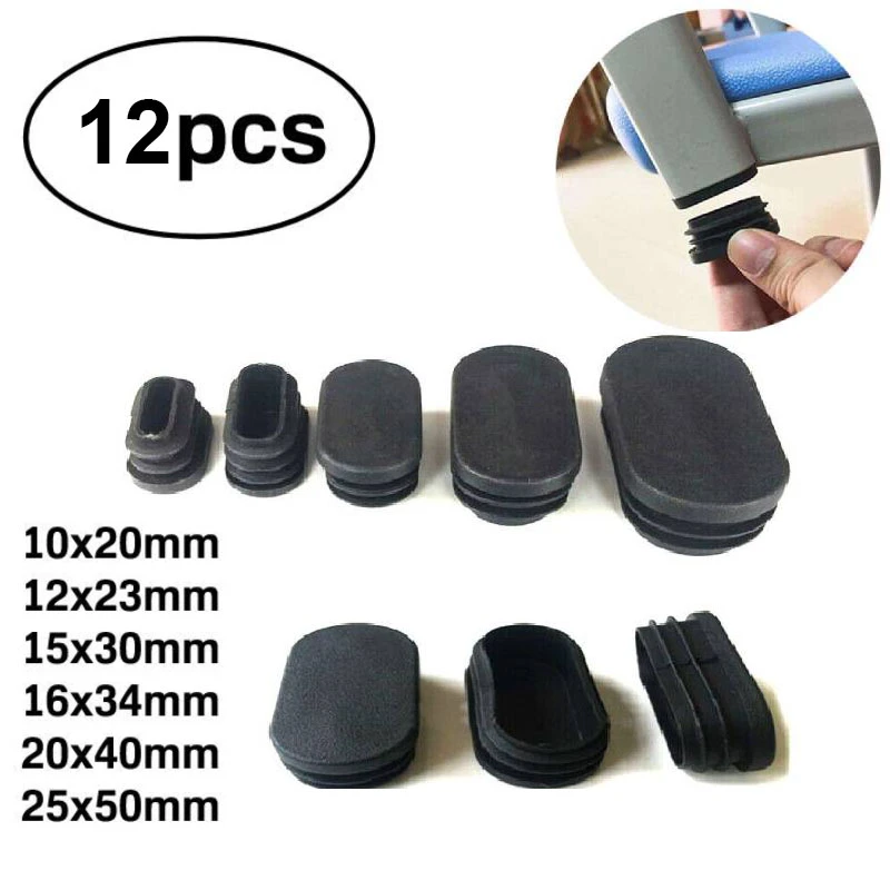 12pc Oval Oblong Tube Insert Plug End Cap Plastic Plug Pipe Tubing Cap