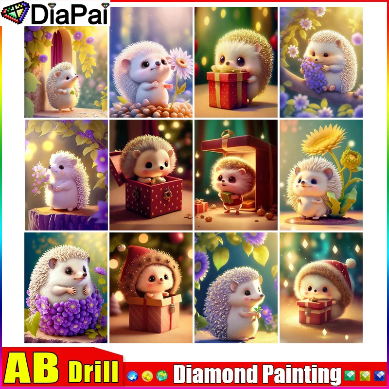 

DIAPAI AB 5D DIY Diamond Painting "Hedgehog Flower Scenery" Full Drill Resin Diamond Embroidery Cross Stitch Home Decor