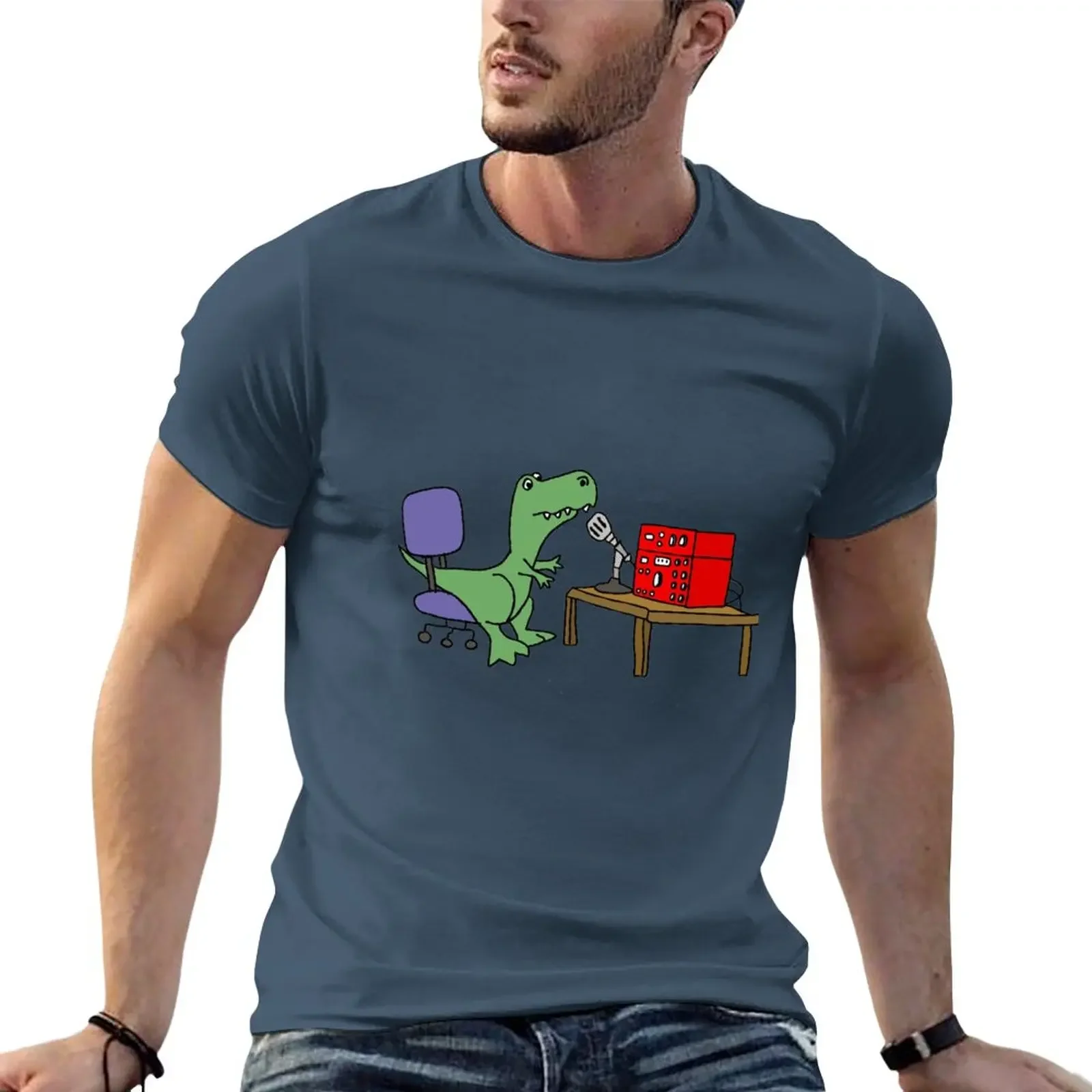 

Funny Funky Dinosaur Talking on Ham Radio T-Shirt tops customs design your own mens t shirts casual stylish