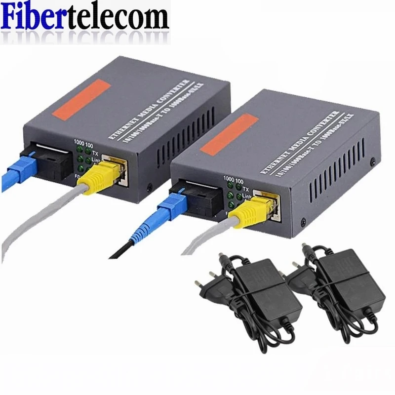 Fiber Optical Media Converter Gigabit 1000Mbps Single Fiber SC Port External Power Supply Transmitter