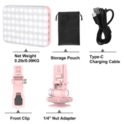 Portable LED Selfie Light with 60 High-Quality Beads and 7 Adjustable Modes (Pink)