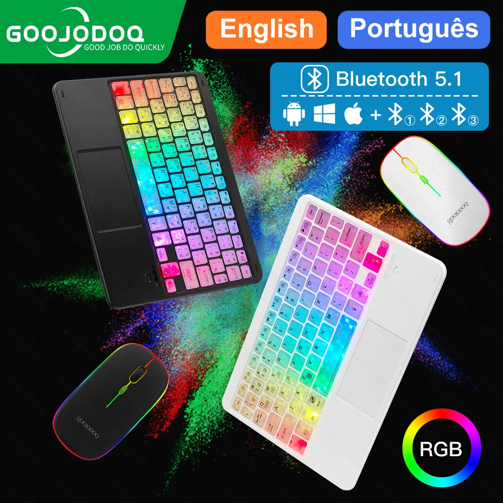 Teclado RGB sem Fio para iPad, Touchpad e Mouse, Bluetooth