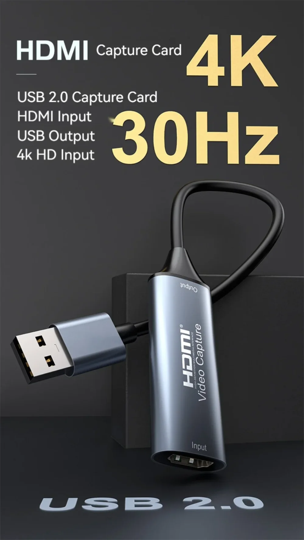 HDMI Video Capture Card 4K 30Hz HDMI to USB 2.0 USB 3.0 USB-C Video Grabber Box