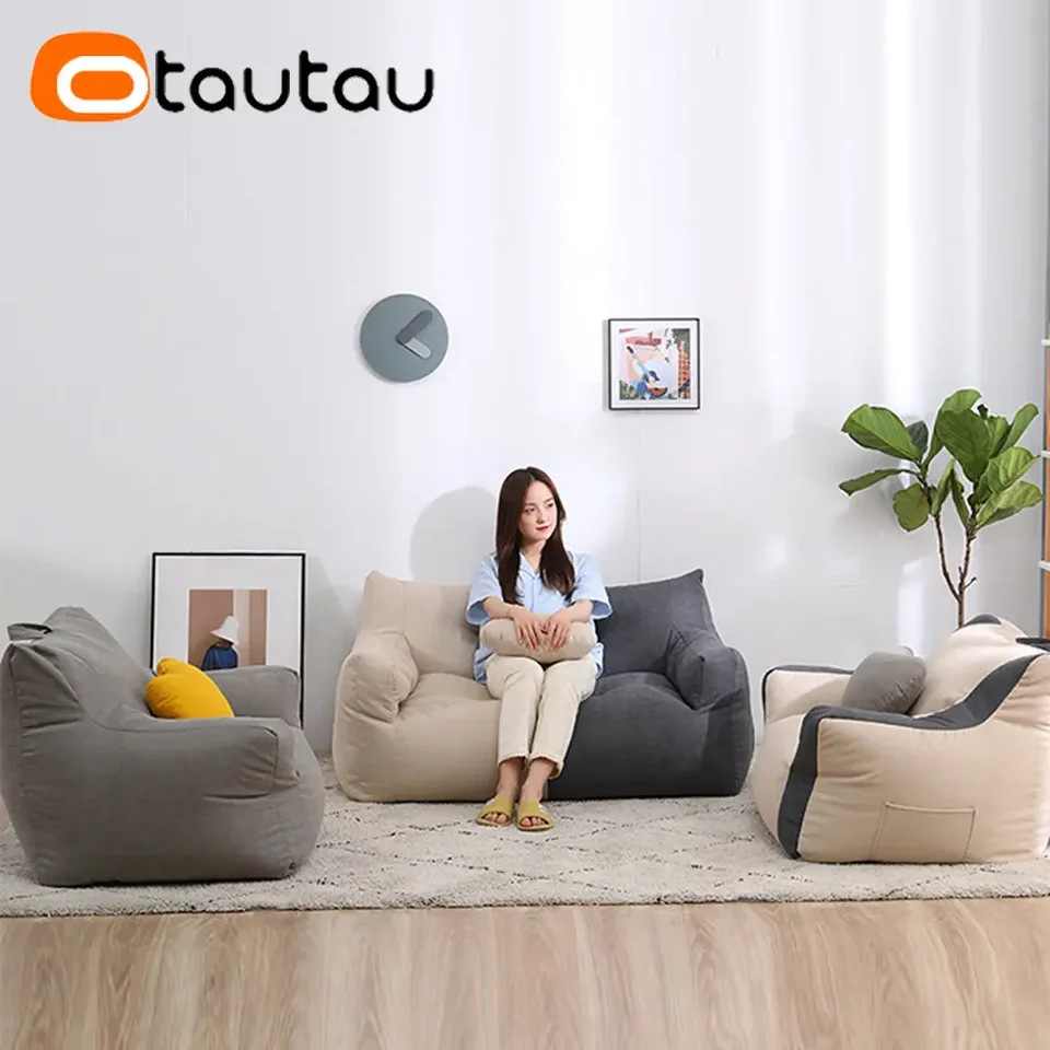 OTAUTAU 4ft 2-seat Bean Bag Sofa Couch Cover No Filler Beanbag