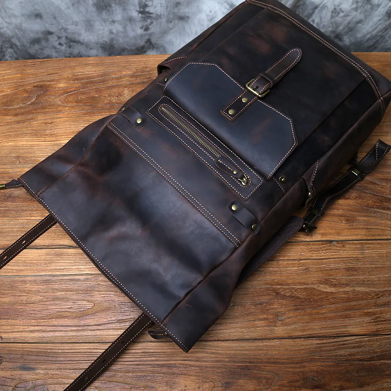 NZPJ Vintage Genuine Leather Men's Backpack Crazy Horse Leather Computer Bag Natural Top layer Cowhide Backpack Travel Bag 5