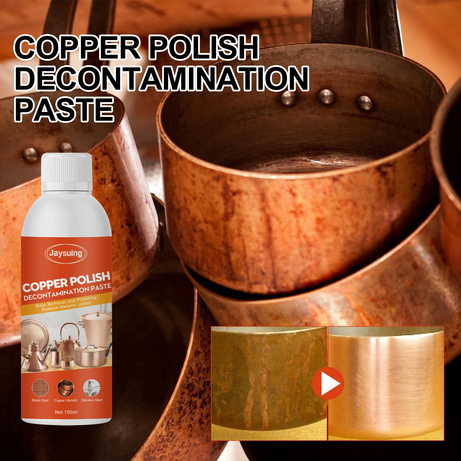Brass and Copper Tarnish Remover Harmless Non-abrasive Metal Polish Cleaner for Polishing of Electrical Appliances