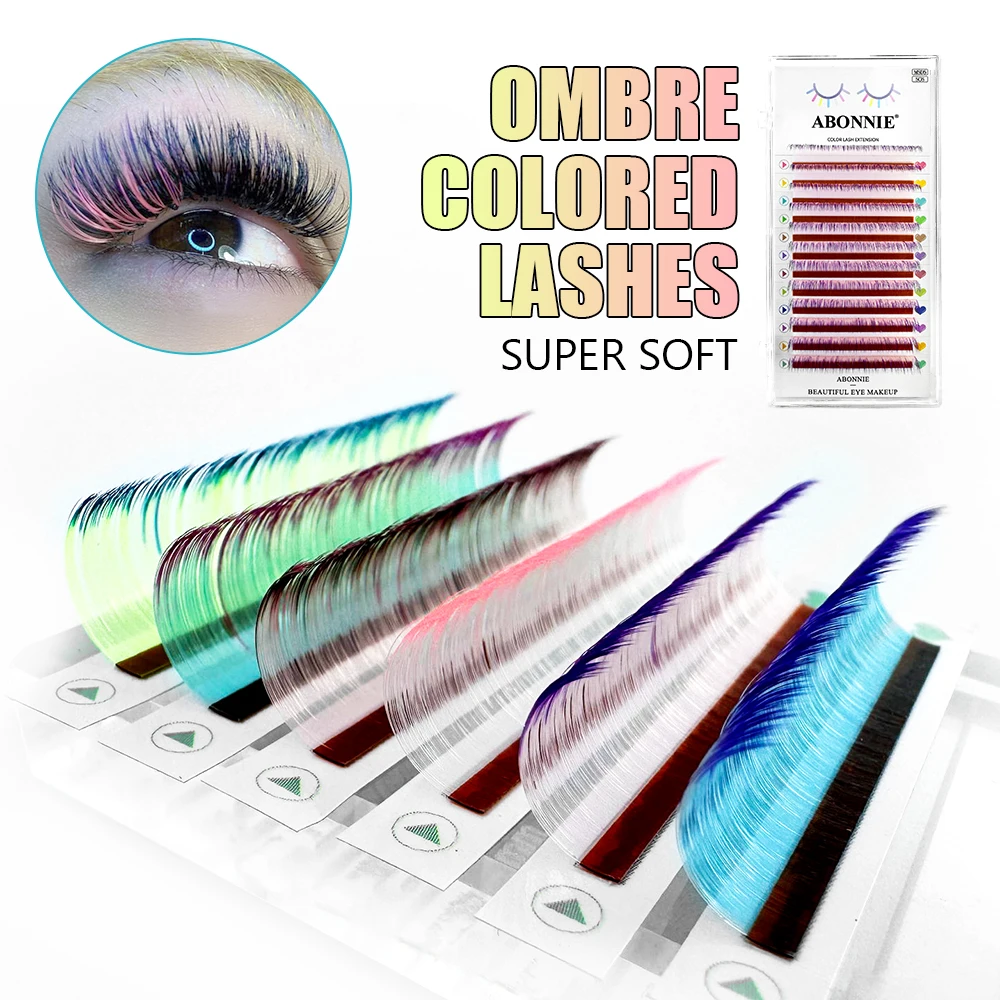 ABONNIE New Gradient Red Green Blue Purple Color Eyelash Extension Individual Faux Mink Ombre False Eye Colored Lashes