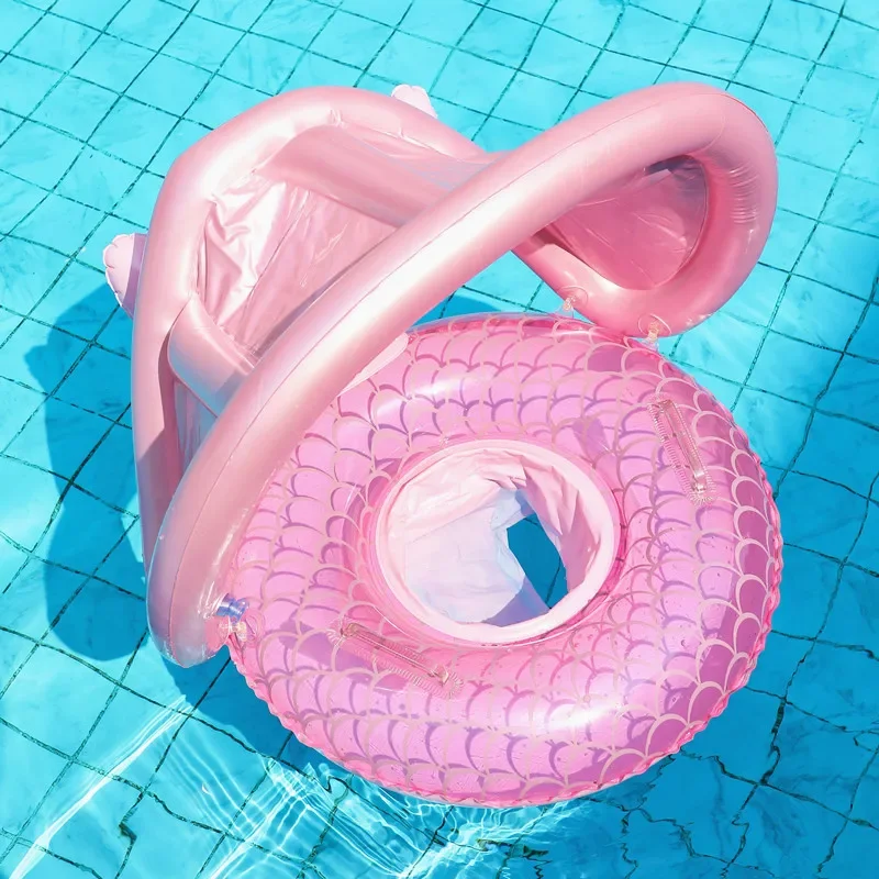 Baby Swimming Circle with Mermaid Tail Outdoor Sunshade with Canopy Inflatable Float Ring Summer Pool Water Toys Equipment swimming ring swimming pool float