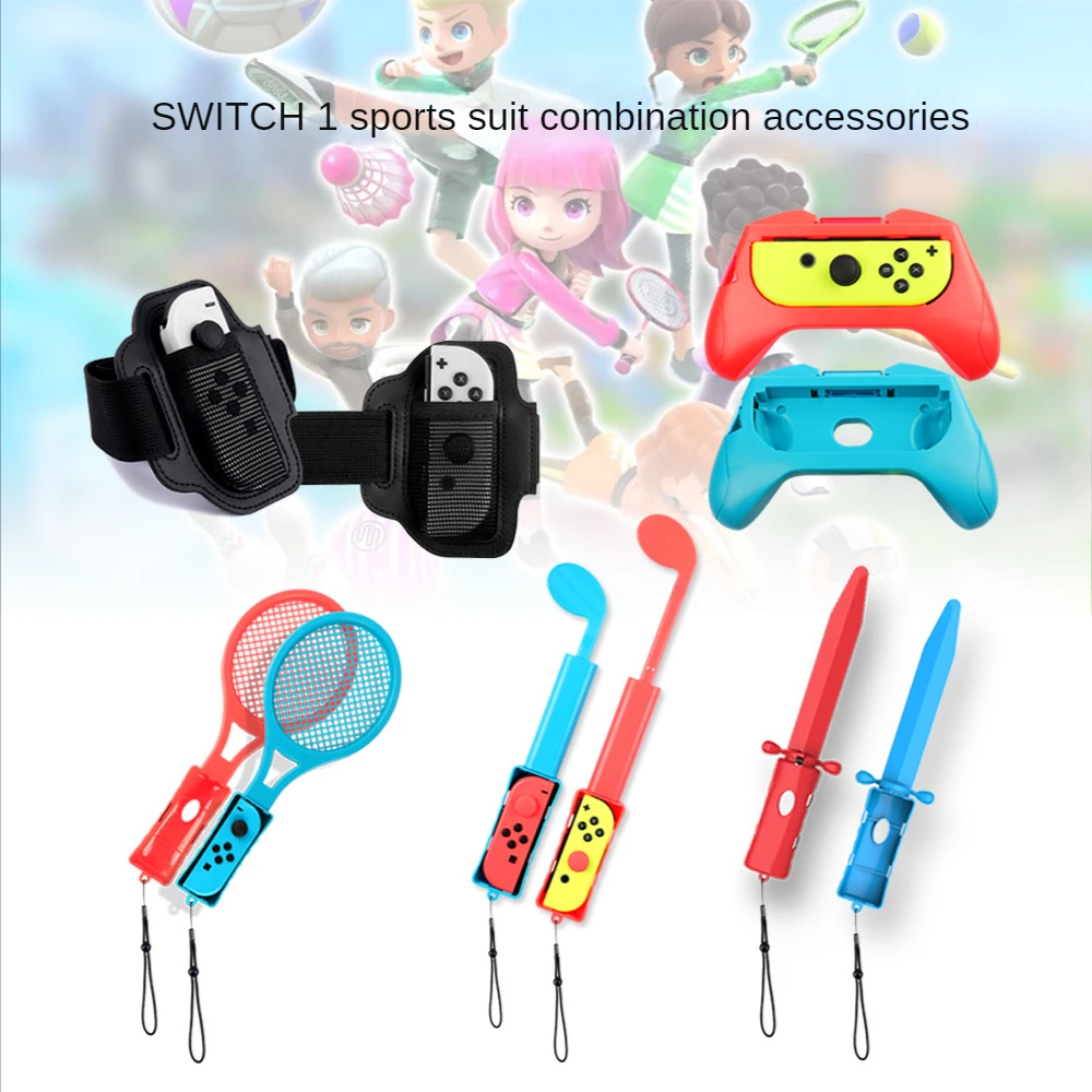 

10 In 1 Sports Suit for Switch/OLED Sports Somatosensory NS Game for 2 People Sports Lightsaber Tennis Racket Wrist Strap Grip