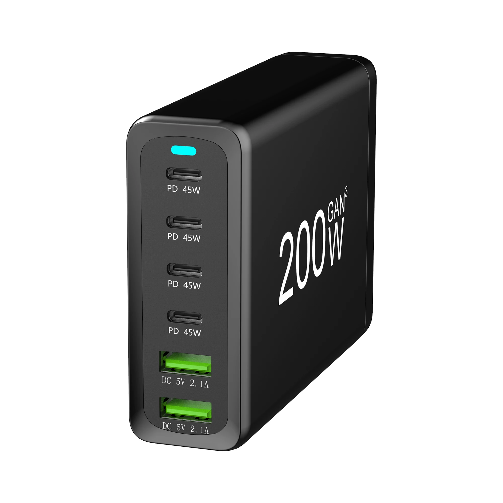 Power Adapter Power Charger 200W USB C Fast Charger GaN 4 in 1 Charging Station 2 USB-C 40W+20W 2 USB Ports 18W+18W For MacBook Laptops iPhone