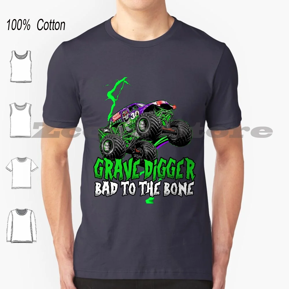Grave Digger Bad To The Bone Monster Jam Grave Digger Monster Fanart T-Shirt 100% Cotone Uomo Donna Modello Personalizzato Monster