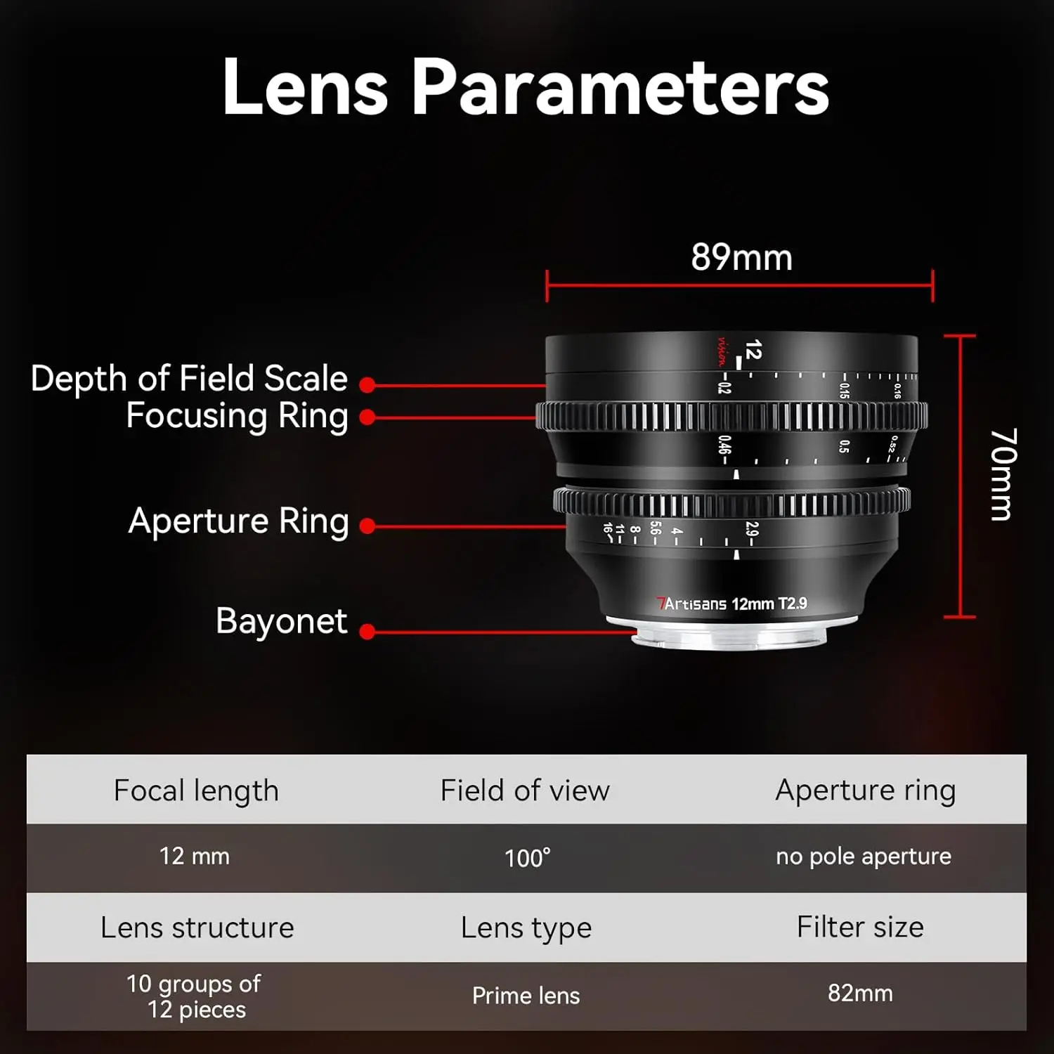7artisans APS-C 12mm T2.9 대구경 카메라 시네 렌즈 ( E, 후지필름 XF, 니콘 Z, RF, M43 L 마운트용) 인문사진 촬영용