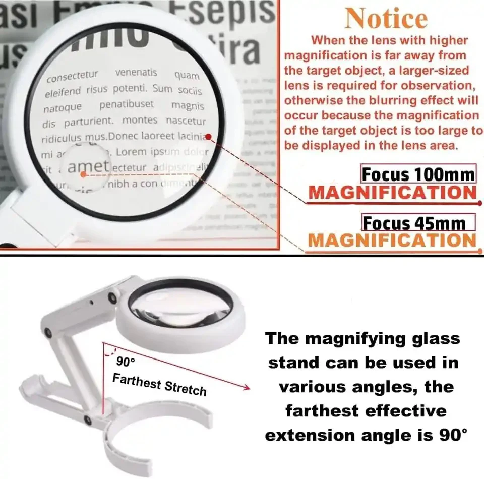 11x 5x Magnifying Glass With Light And Stand Foldable Handheld Desk Magnifier Dimmable For Close Work Macular Seniors Reading_voghion.com