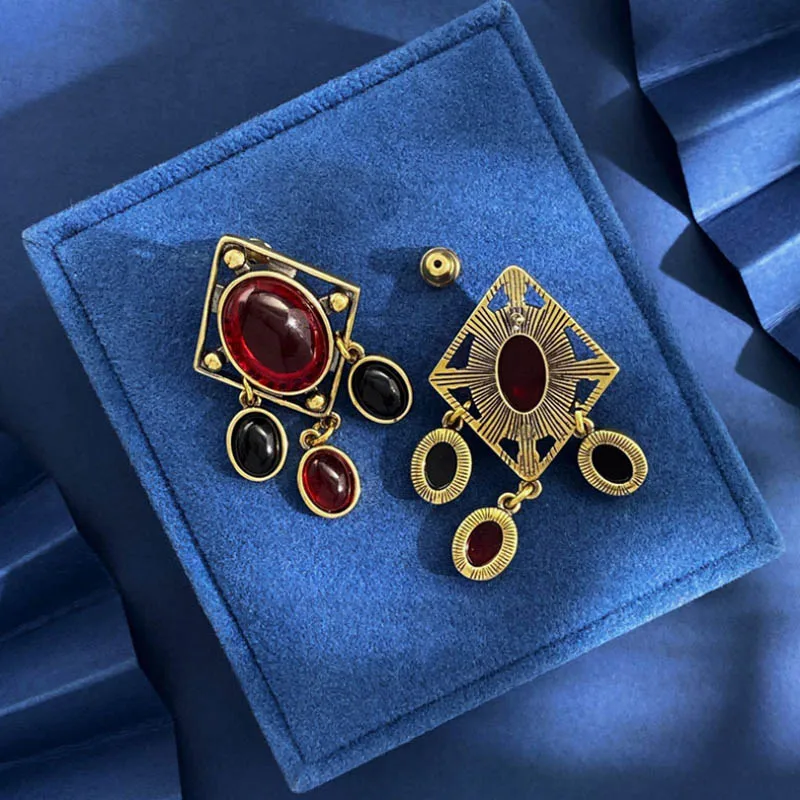 Donia Jewelry European and American Fashion Oval Gemstone Titanium Steel Long Silver Needle Luxury Tassel Earrings