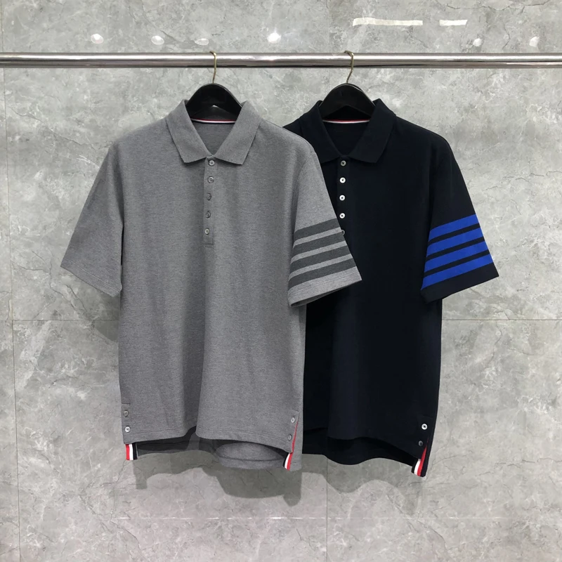 

TB THOM Men T-shirt 2023 Summer Korean Fashion Luxury Brand Tops Classic Cable Stripes Polo T-shirts Casual Harajuku Blouses