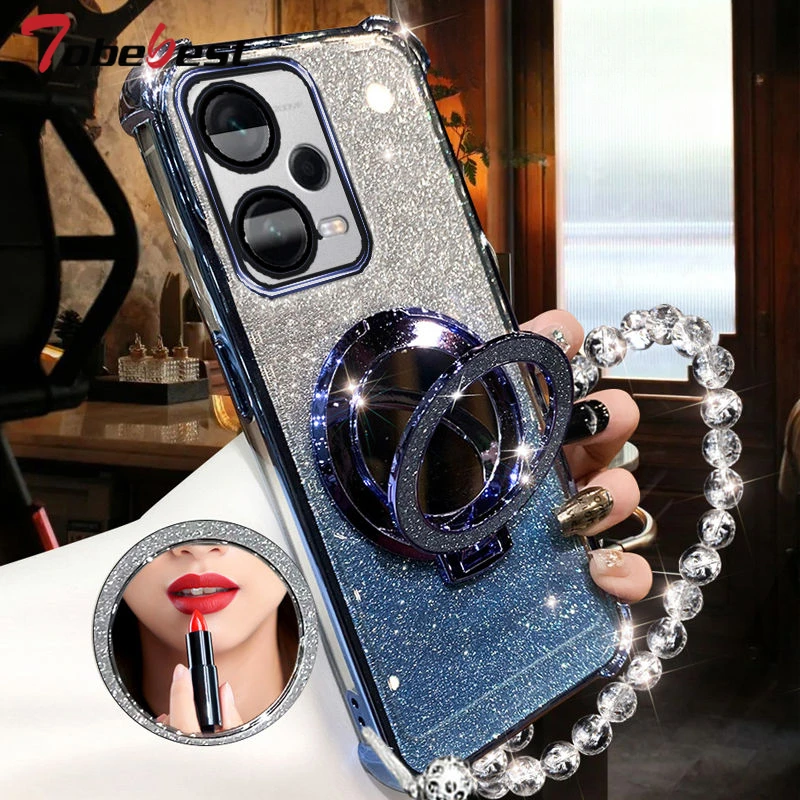 Shockproof Glitter Plating Crystal Bracelet Mirror Phone Holder Case