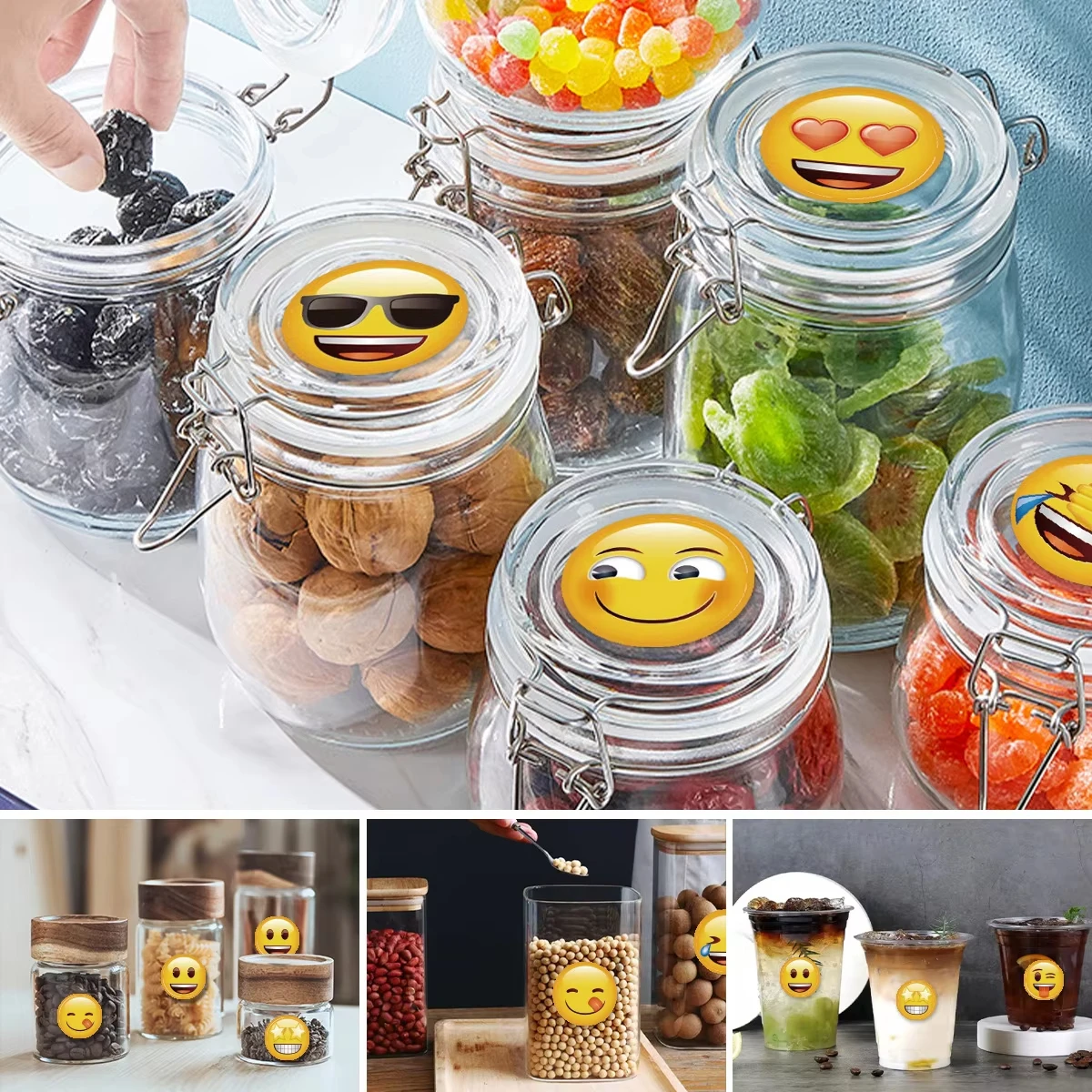 500Pcs/Roll Cartoon Funny Smile Face Expression Reward Stickers 8 Designs Round For PC Pad Fridge Gift Diy Decor