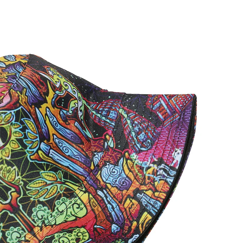 Flowerpower Peace Bike Retro Punk Hippie Fischerhut, beidseitig tragbar, künstlerisches Poster-Design, auffälliger Bucket Hat, beidseitig bedruckter Bucket Hat, Unisex-Modeaccessoire für Outdoor-Sport und Freizeit, geeignet für Festivals, Partys und Abenteuer. – Detail 14