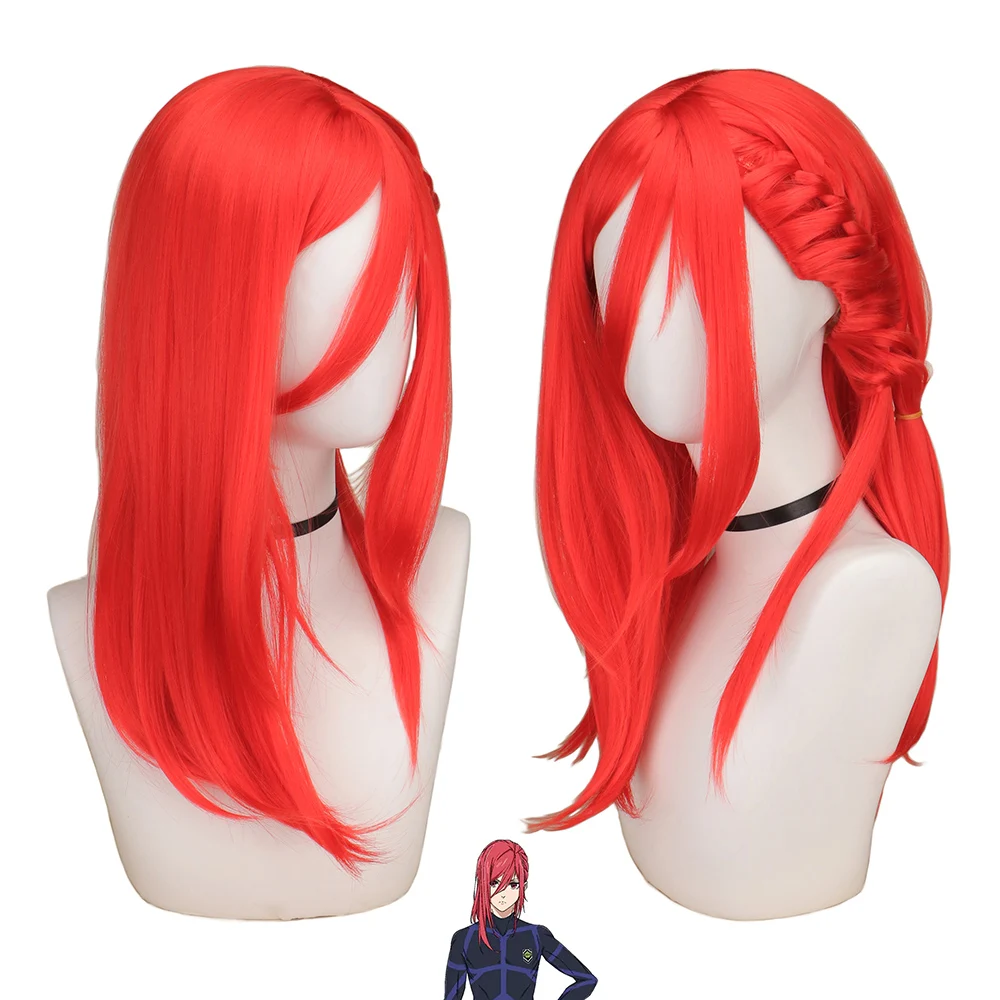 

Парик Chigiri Hyoma парик для косплея синий LOCK для косплея, термостойкие синтетические искусственные волосы с красной оплеткой для Хэллоуина, ролевых игр, с бесплатной шапочкой