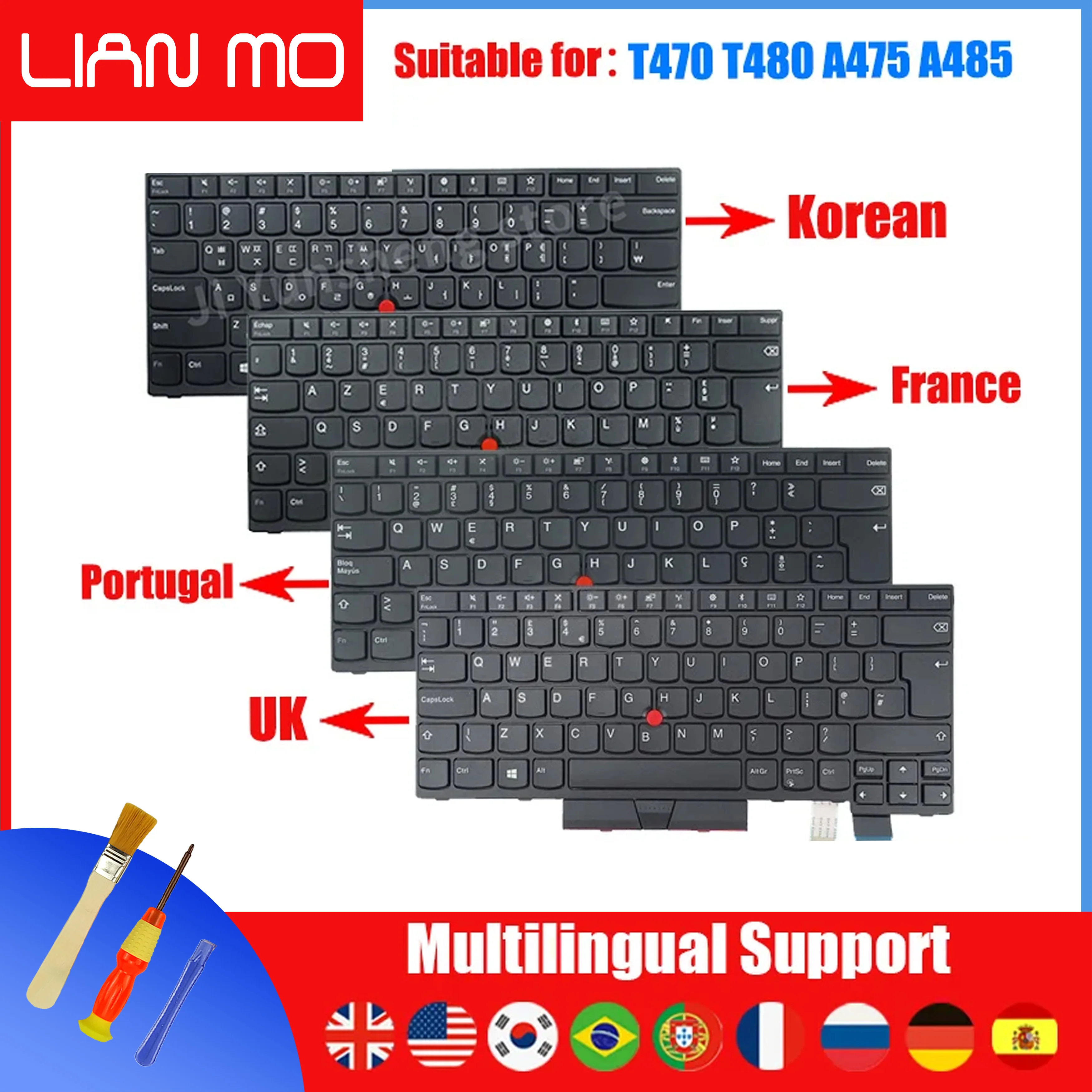 US UK Spain Portugal French Brazil Russian Korean Hungary Hebrew TR Notebook keyboard for Lenovo ThinkPad A475 A485 T470 T480