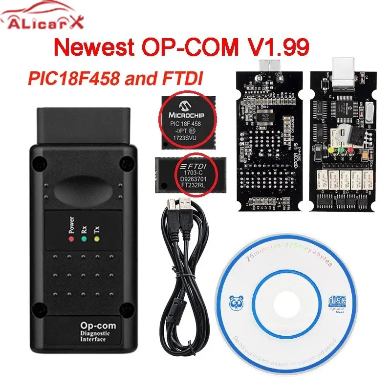 

Top Quality V1.99 OPcom PIC18F458 FTDI Chip 200603a Op-com OBD2 Car Diagnostic Tool for Opel OPCOM flash update 2020 OPCOM V1.99