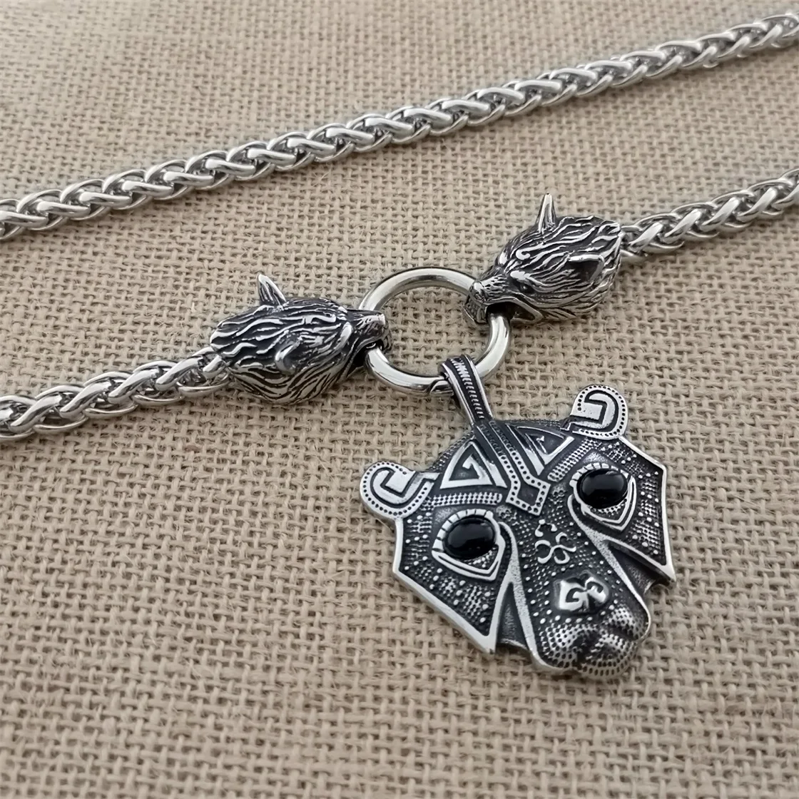 Viking Stainless Steel Wolf Head Keel Chain Necklace Titanium Steel Bear Head Pendant Necklace Viking Jewelry