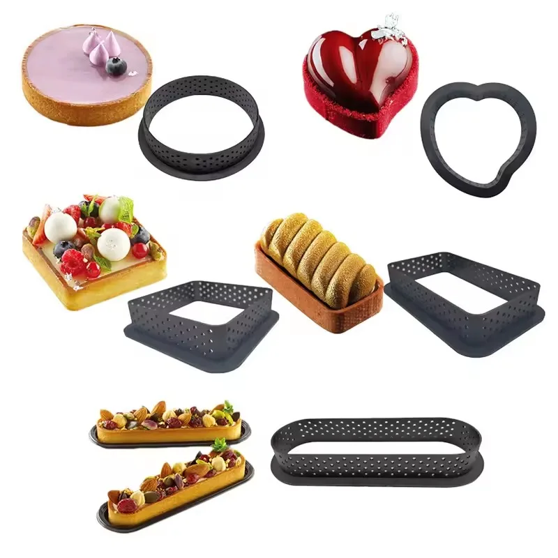 Silicone Tart Molds Non-Stick Baking Rings Perforated Cake Mold Pastry Moulds for Dessert Bread Pie Kitchen Baking Tools