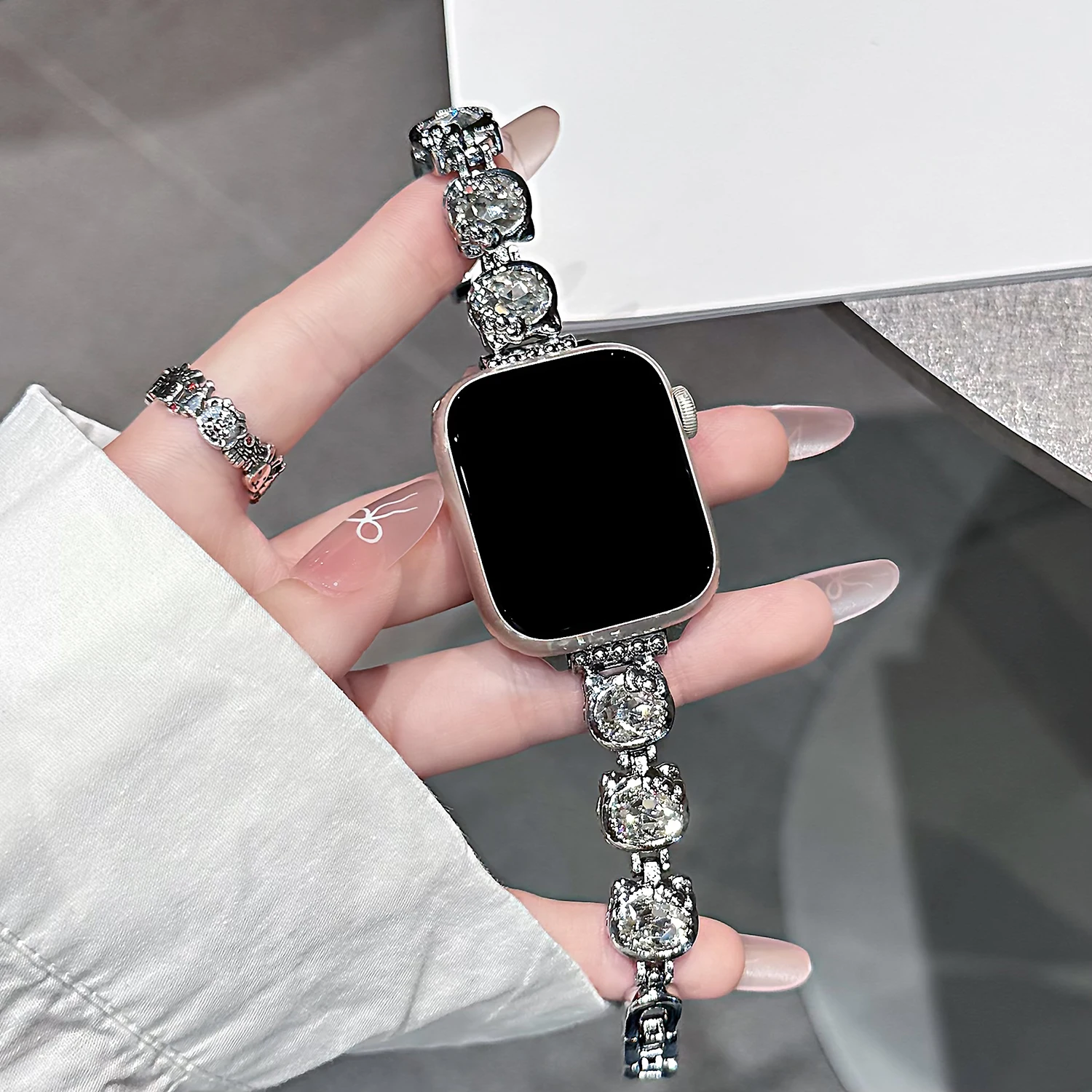 Diamantbesetztes Katzenarmband aus Metall für Apple Watch S10 46/42MM 49/45/44/41/40 und 38mm-Armbänder anstelle von Armbändern – Detail 19