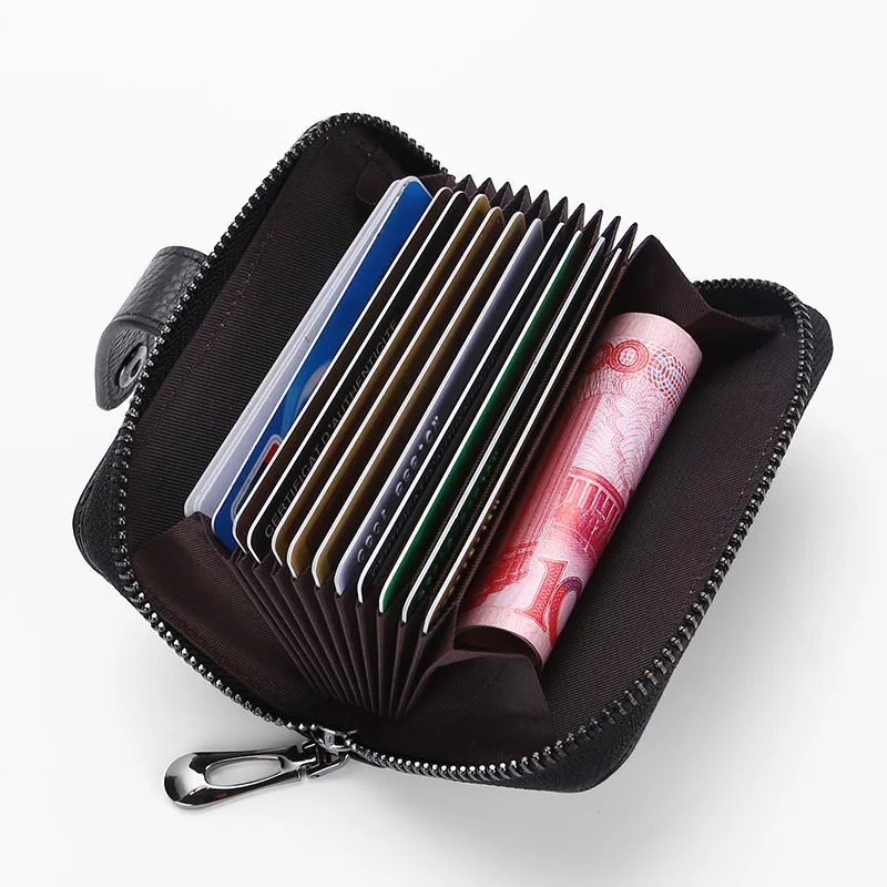 Genuine Leather Card Holder Wallet Clips Men's Money Clip Organ Slot Dolars Ticket Anti Degaussing Holders Long Man Pocket Cards