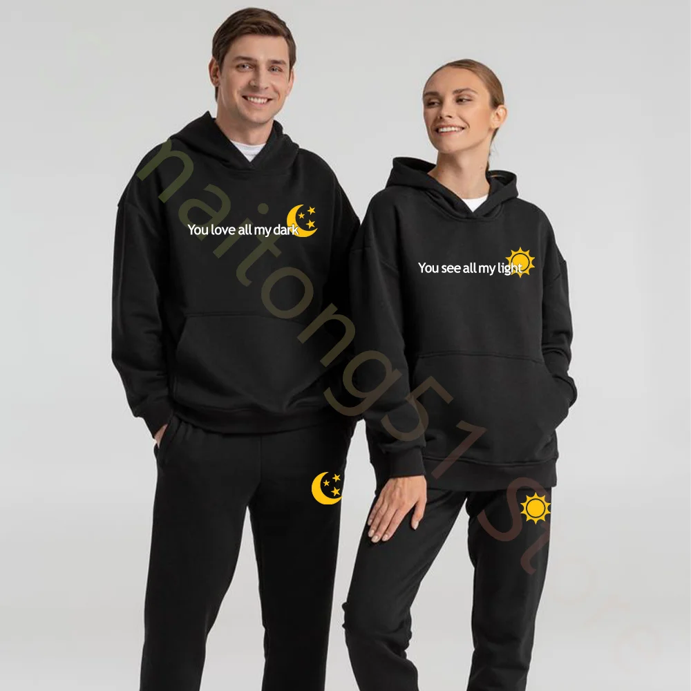 

Couple Hoodies Set Fashion Sun Moon Print Sweatshirt+Sweatpants Suit Tracksuit Men's Pullover Casual Sportswear Women Clothing