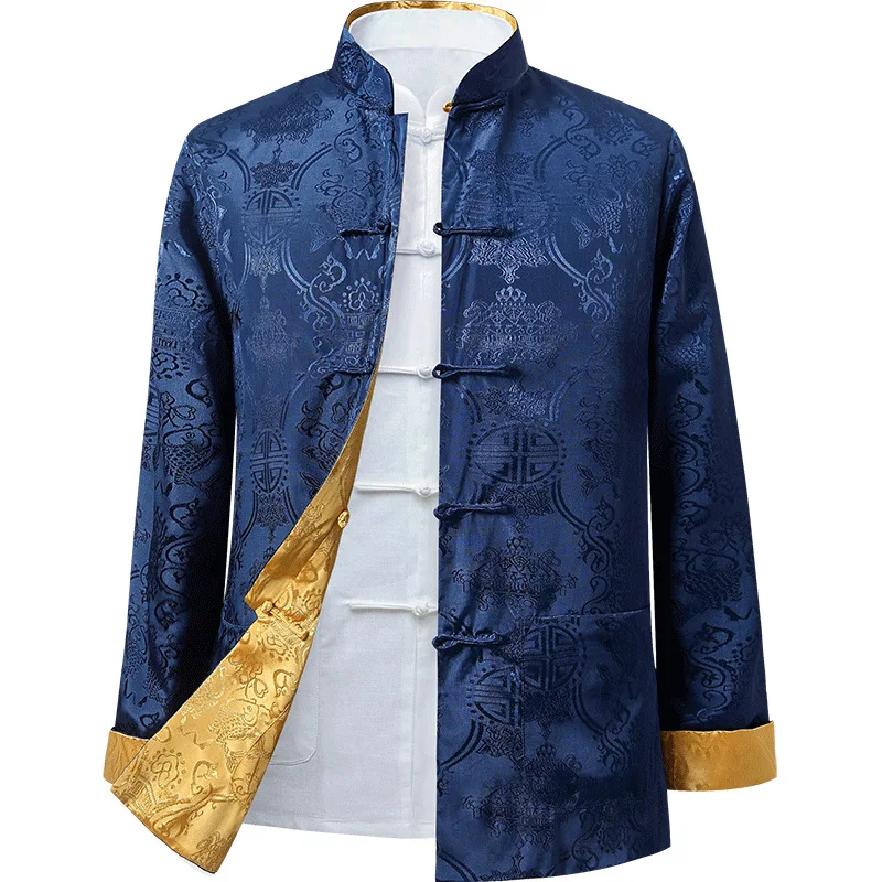 China New Year Tang Top Men Chinese Dragon Shirt Kung Fu Coats Jackets Hanfu Men Clothing Traditional Chinese Clothing men chinese style shirt