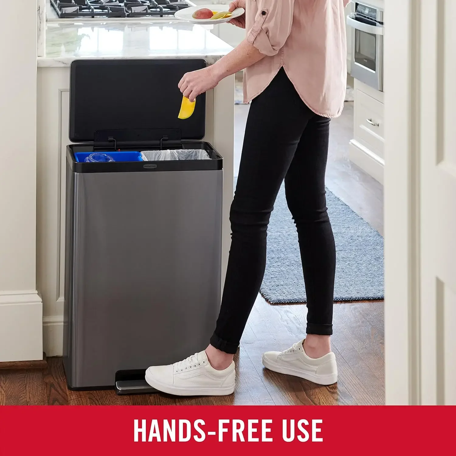 10.5-Gallon Elite Stainless Steel Dual Stream Trash and Recycling Bin, Step-On Mechanism, Charcoal, Home and Kitchen 3
