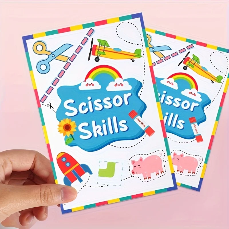 Libro di attività delle competenze a forbice: pratica interattiva di taglio della carta con aeroplani, arcobaleni e animali | Progetti artistici fai-da-te - immagine 5